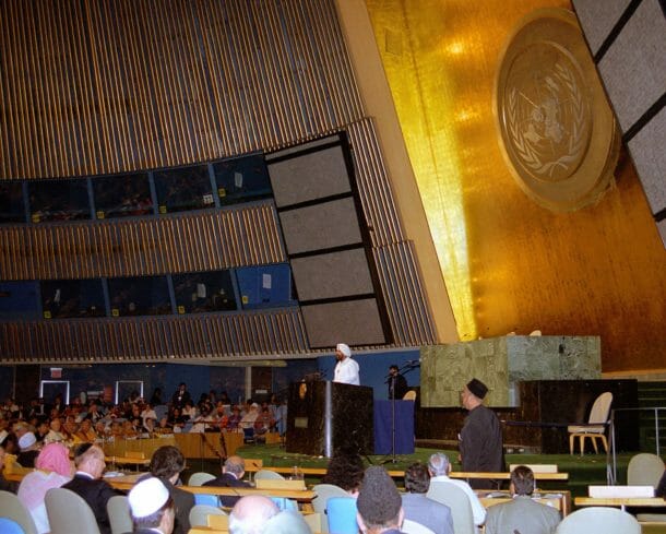 United Nations auditoriam during Sant Rajinder Singh Ji Maharaj's address
